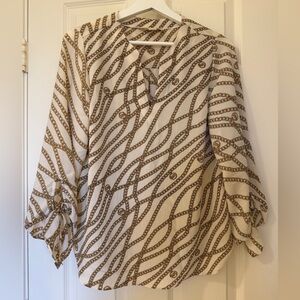 Michael Kors White and Brown Chain Print Blouse